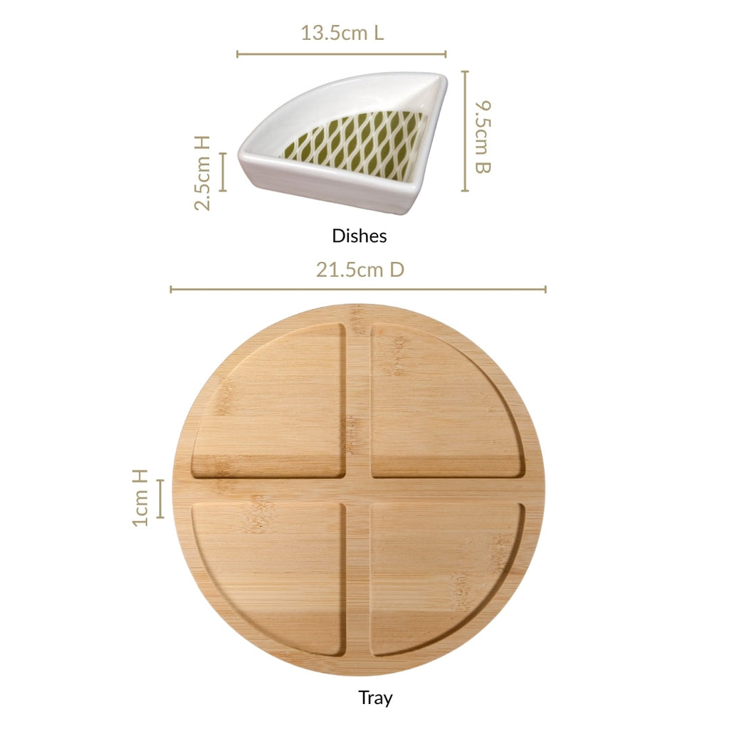 Sage Scape Sectioned Platter With Wooden Tray Set Of 5 Nestasia