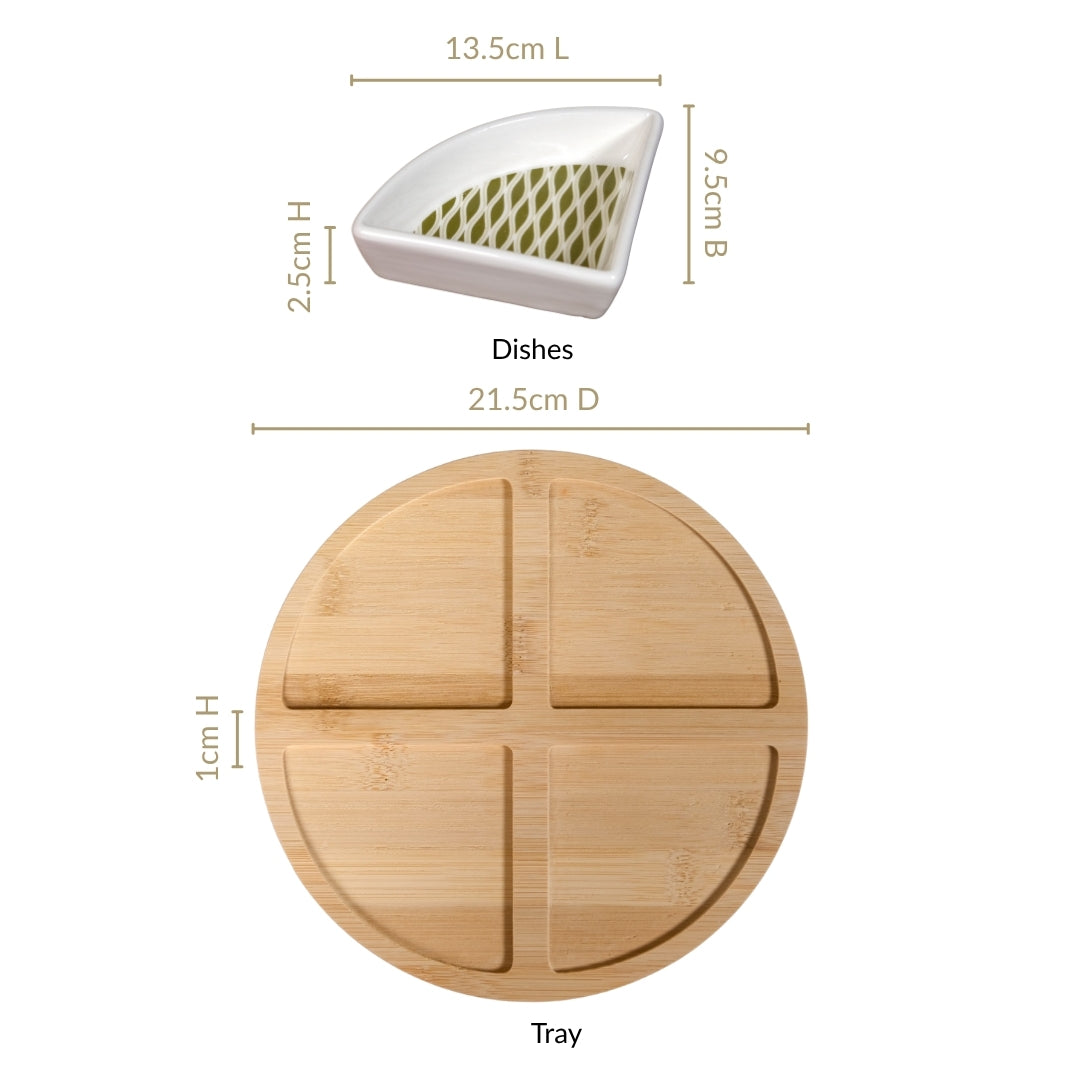 Sage Scape Sectioned Platter With Wooden Tray Set Of 5 Nestasia
