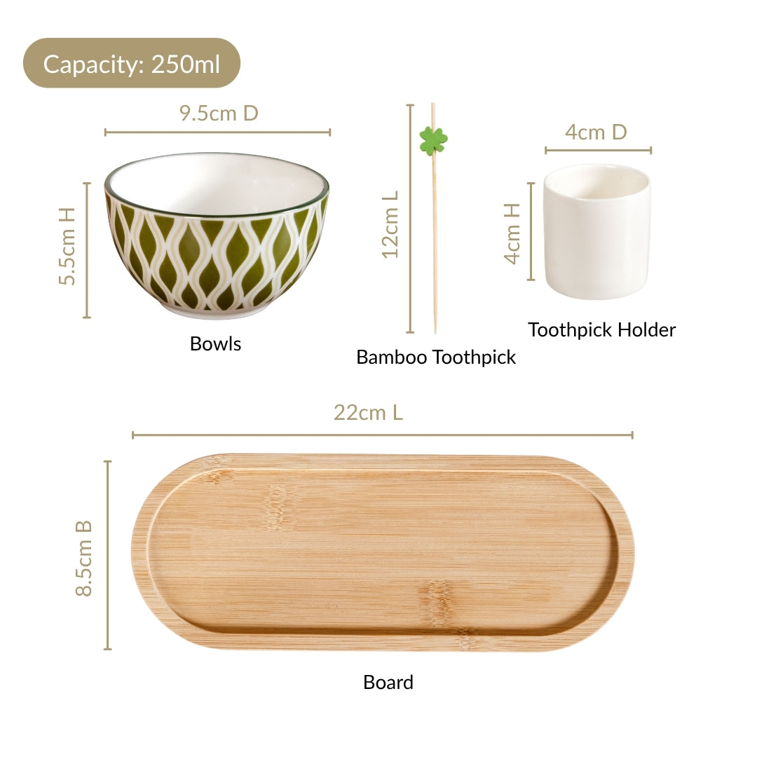 Sage Scape Bowl Tray And Toothpick Holder Set Of 5 Nestasia