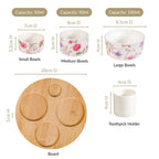 Soft Girl Floral Print Bowls With Tray And Toothpick Holder Set Of 6 Nestasia