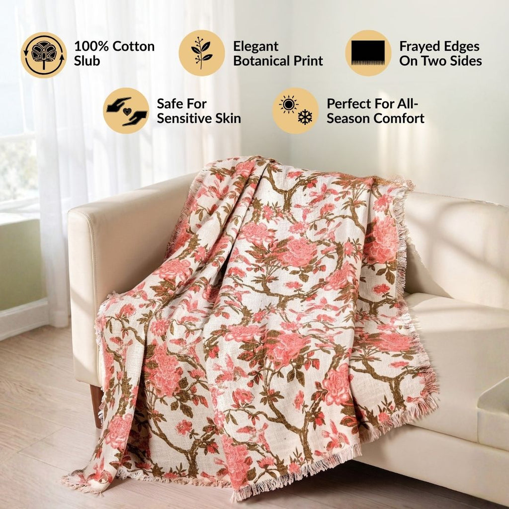 Blush Chinoiserie Cotton Throw 152x127cm Nestasia