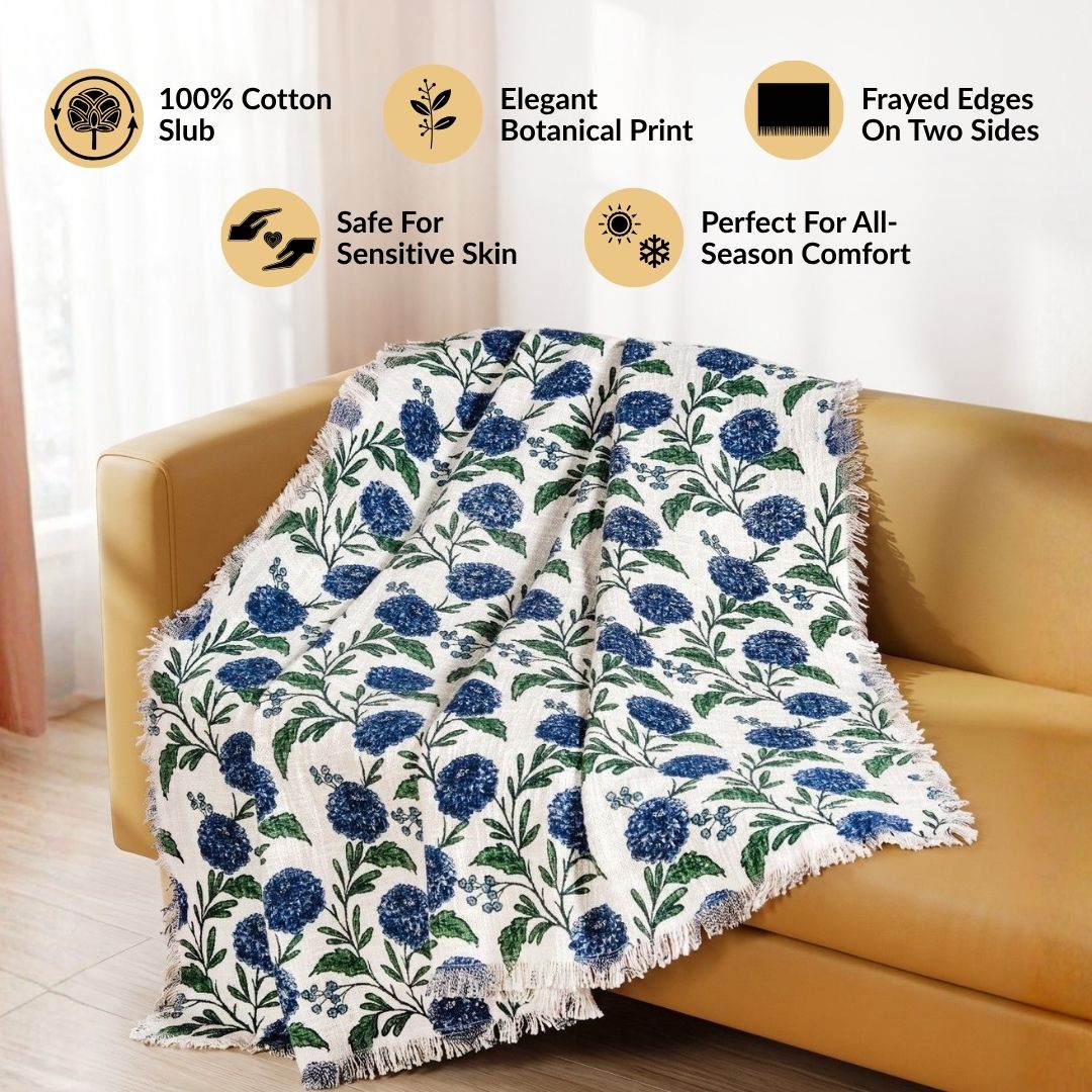 Hydrangea Grace Cotton Couch Throw 152x127cm Nestasia