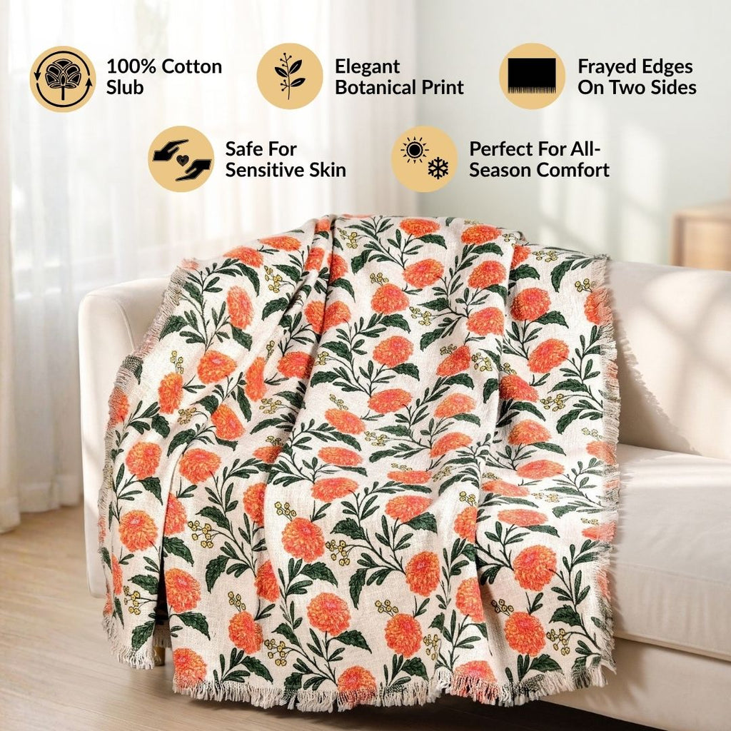 Marigold Bloom Cotton Sofa Throw 152x127cm Nestasia