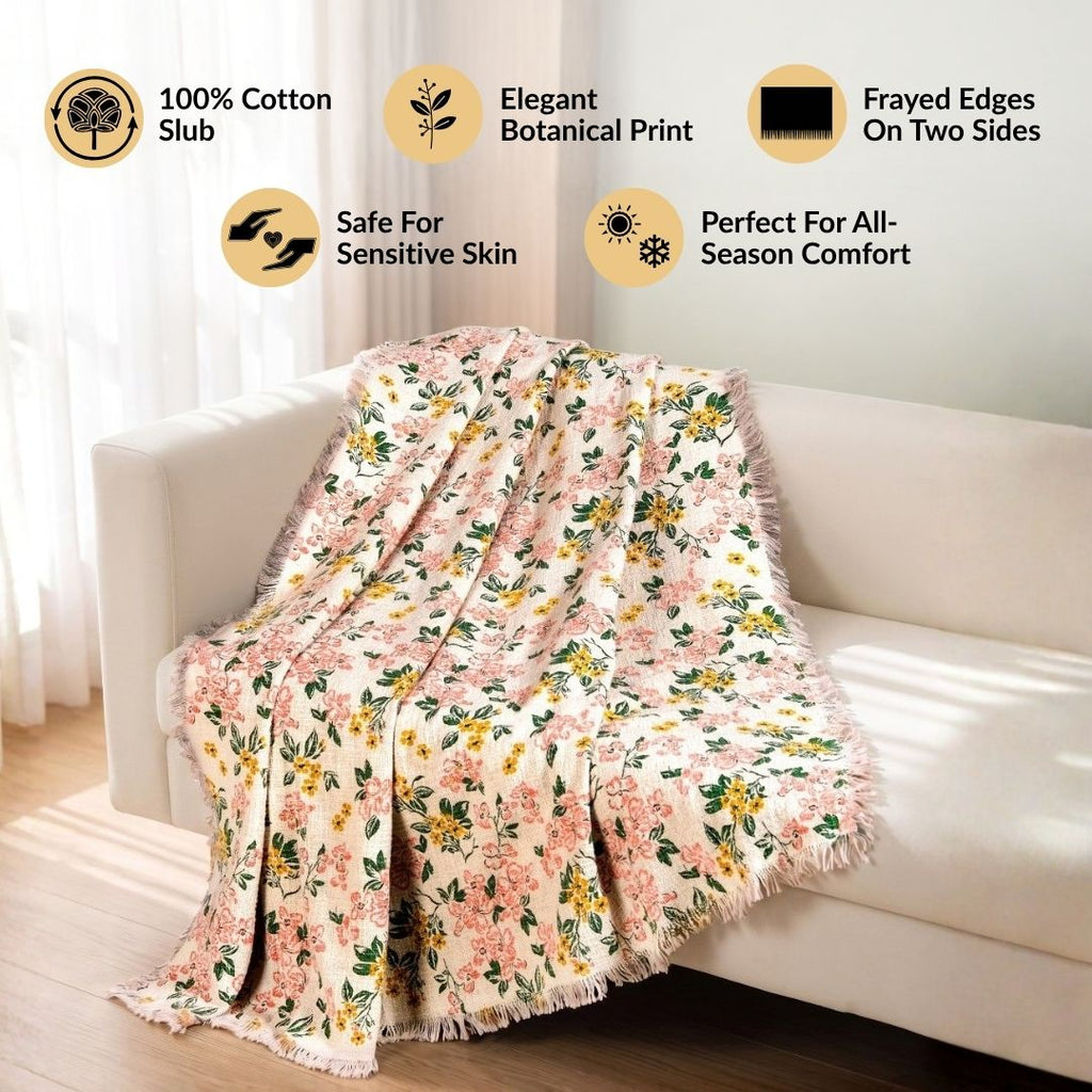Floral Whisper Cotton Throw 152x127cm Nestasia