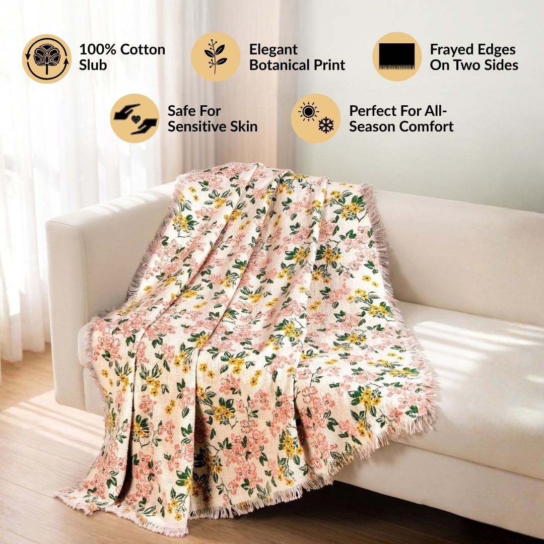 Floral Whisper Cotton Throw 152x127cm Nestasia