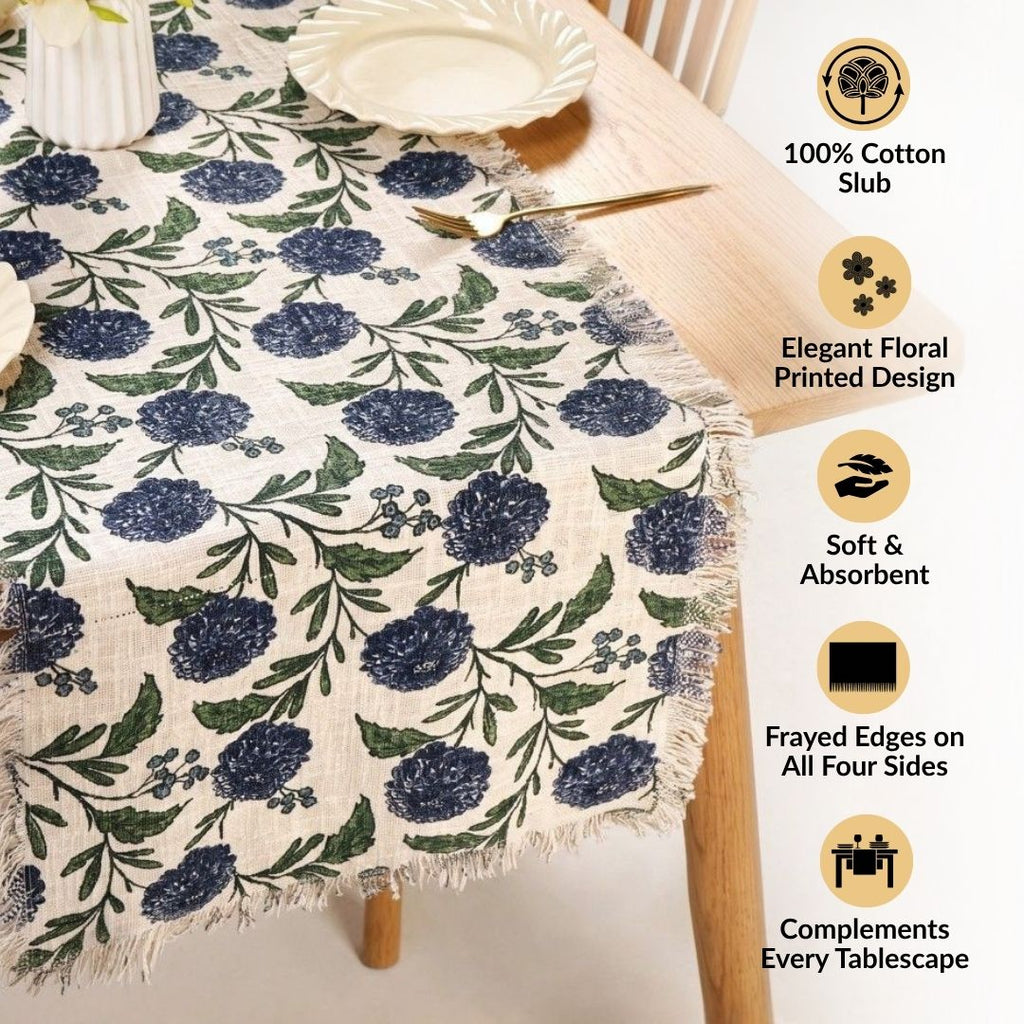 Hydrangea Grace Cotton Table Runner 182x40cm Nestasia