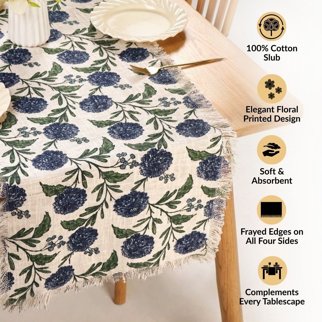 Hydrangea Grace Cotton Table Runner 182x40cm Nestasia