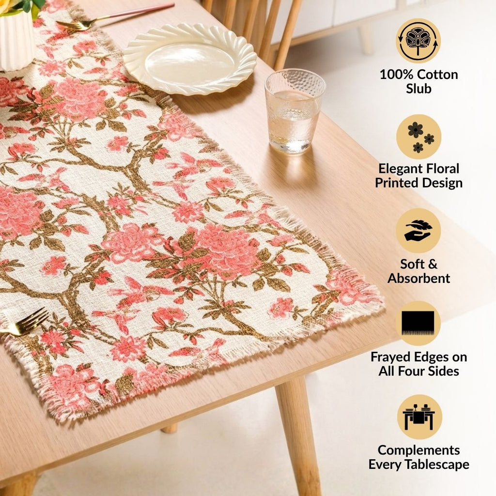 Blush Chinoiserie Dining Table Runner 182x40cm Nestasia