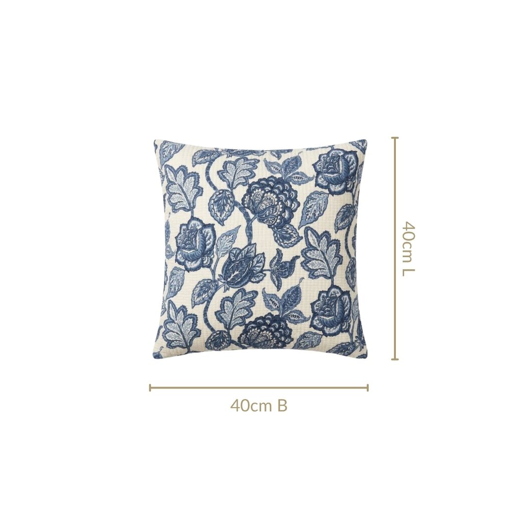 Heritage Gardenia Embroidered Cotton Cushion Cover 40x40cm Nestasia