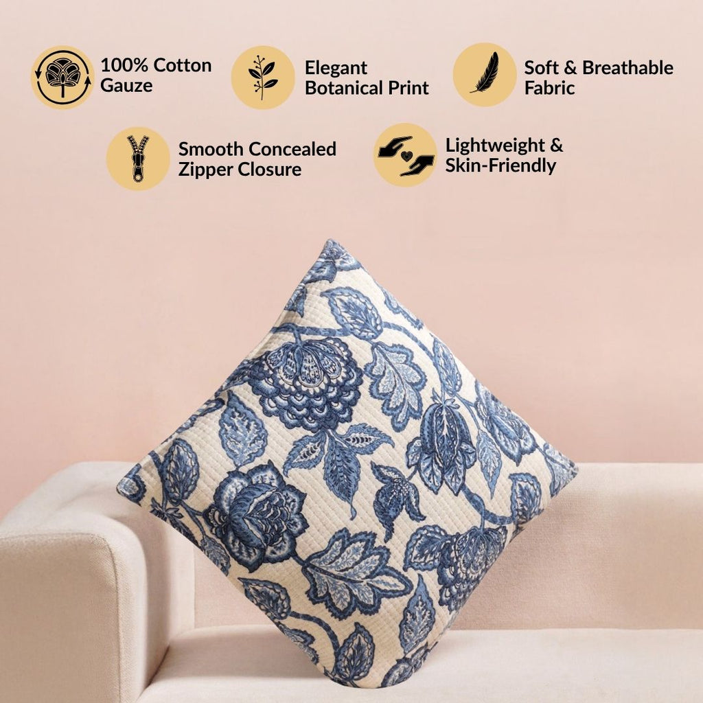 Heritage Gardenia Embroidered Cotton Cushion Cover 40x40cm Nestasia