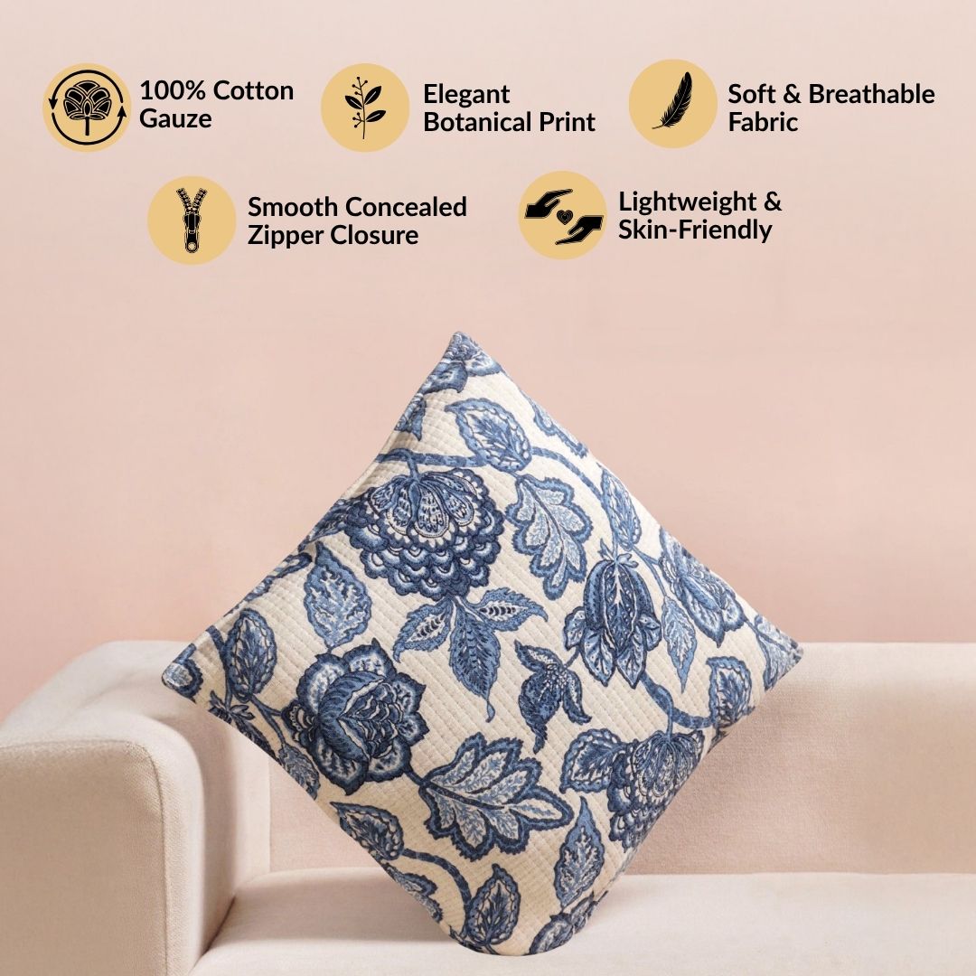 Heritage Gardenia Embroidered Cotton Cushion Cover 40x40cm Nestasia