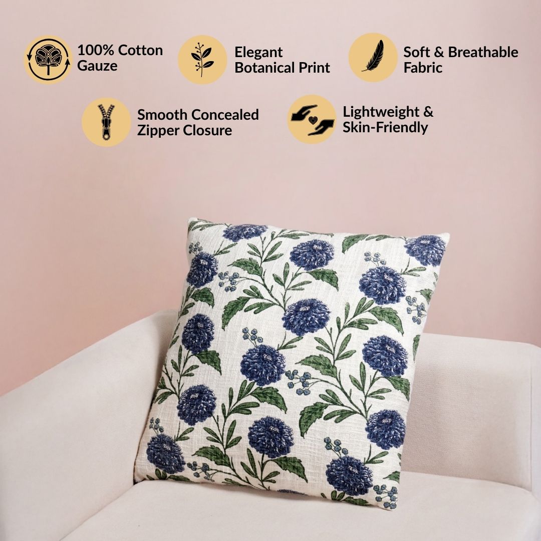 Hydrangea Grace Cotton Embroidered Cushion Cover 45x45cm Nestasia