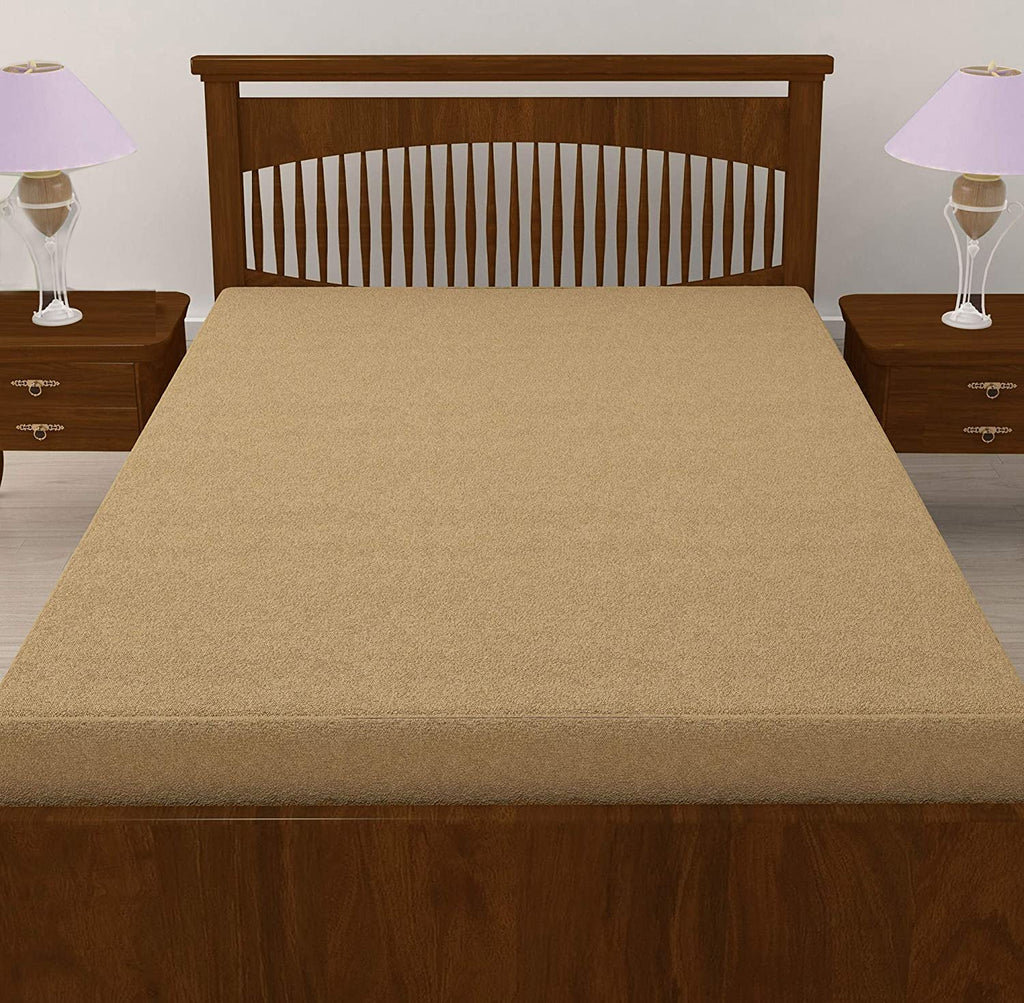 100% Waterproof Terry Cotton Fitted Mattress Protector for King Size Bed (78 x 72 Inch, Beige) Kafalo