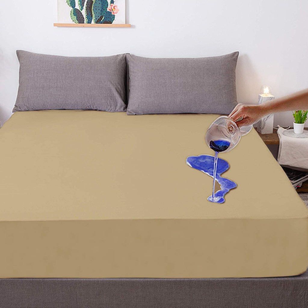 100% Waterproof Terry Cotton Fitted Mattress Protector for King Size Bed (78 x 72 Inch, Beige) Kafalo