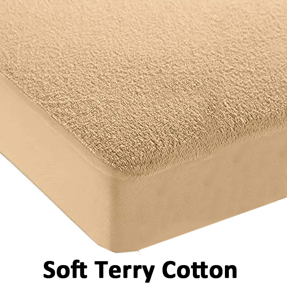 100% Waterproof Terry Cotton Fitted Mattress Protector for King Size Bed (78 x 72 Inch, Beige) Kafalo