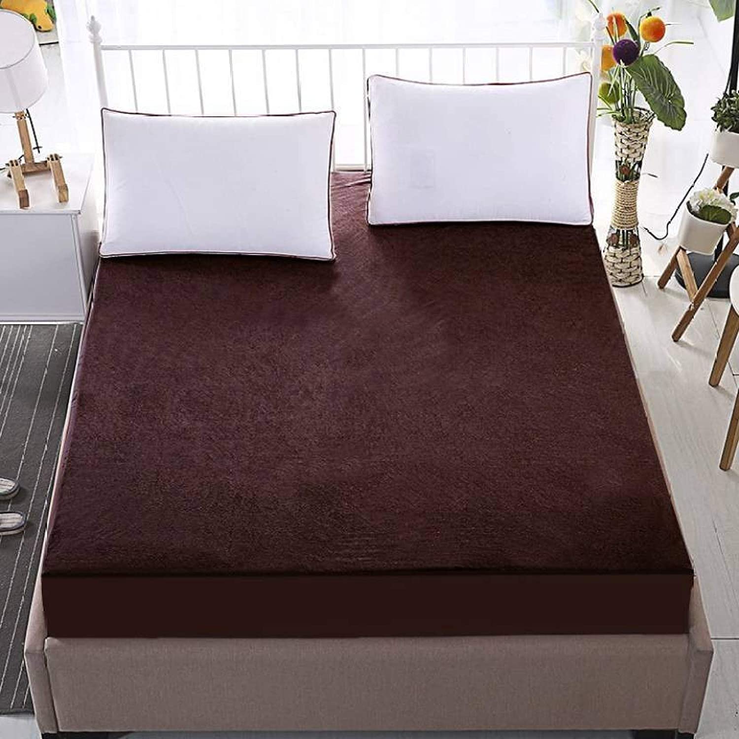 100% Waterproof Terry Cotton Fitted Mattress Protector for King Size Bed (78 x 72 Inch, Brown) Kafalo