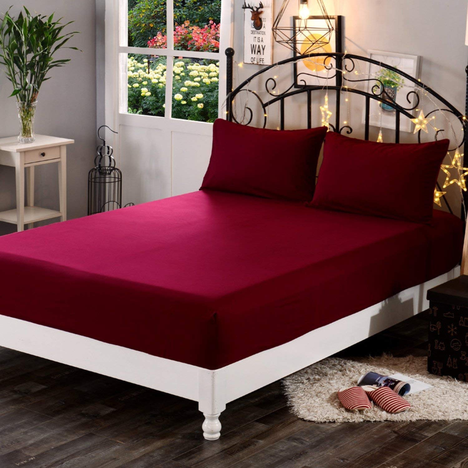 100% Waterproof Terry Cotton Fitted Mattress Protector for King Size Bed (78 x 72 Inch, Maroon) Kafalo