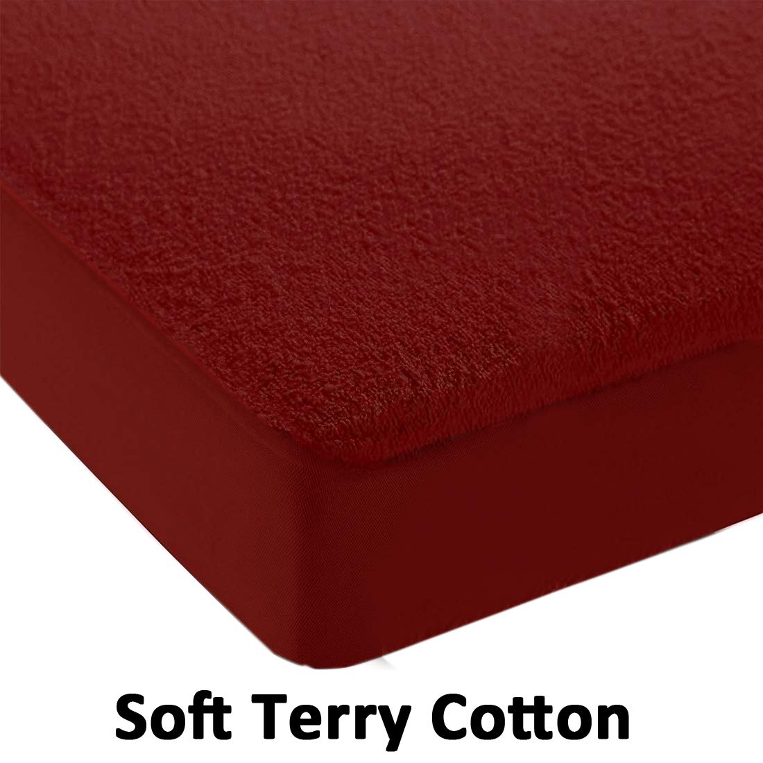 100% Waterproof Terry Cotton Fitted Mattress Protector for King Size Bed (78 x 72 Inch, Maroon) Kafalo