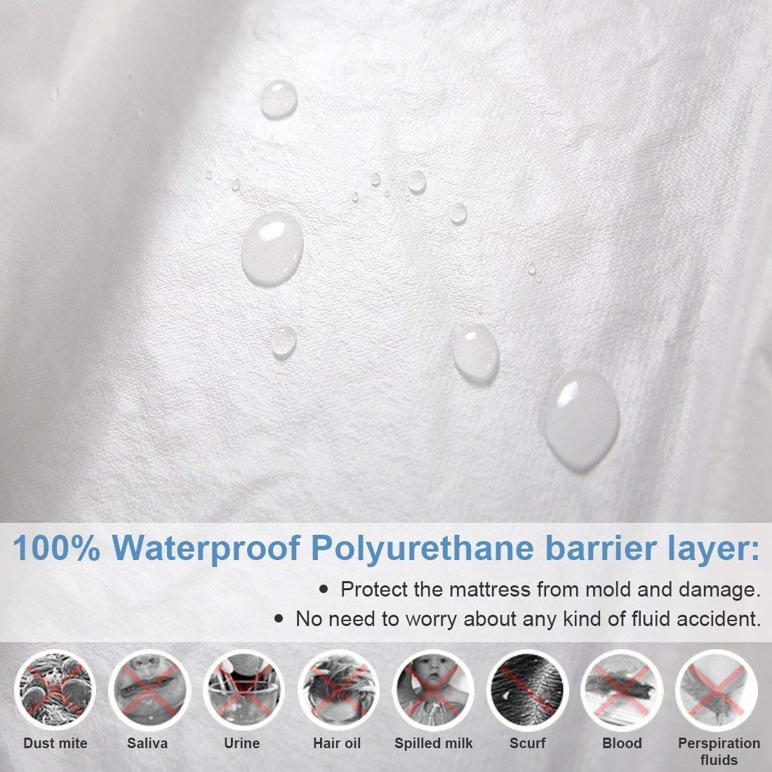 100% Waterproof Terry Cotton Fitted Mattress Protector for King Size Bed (78 x 72 Inch, White) Kafalo