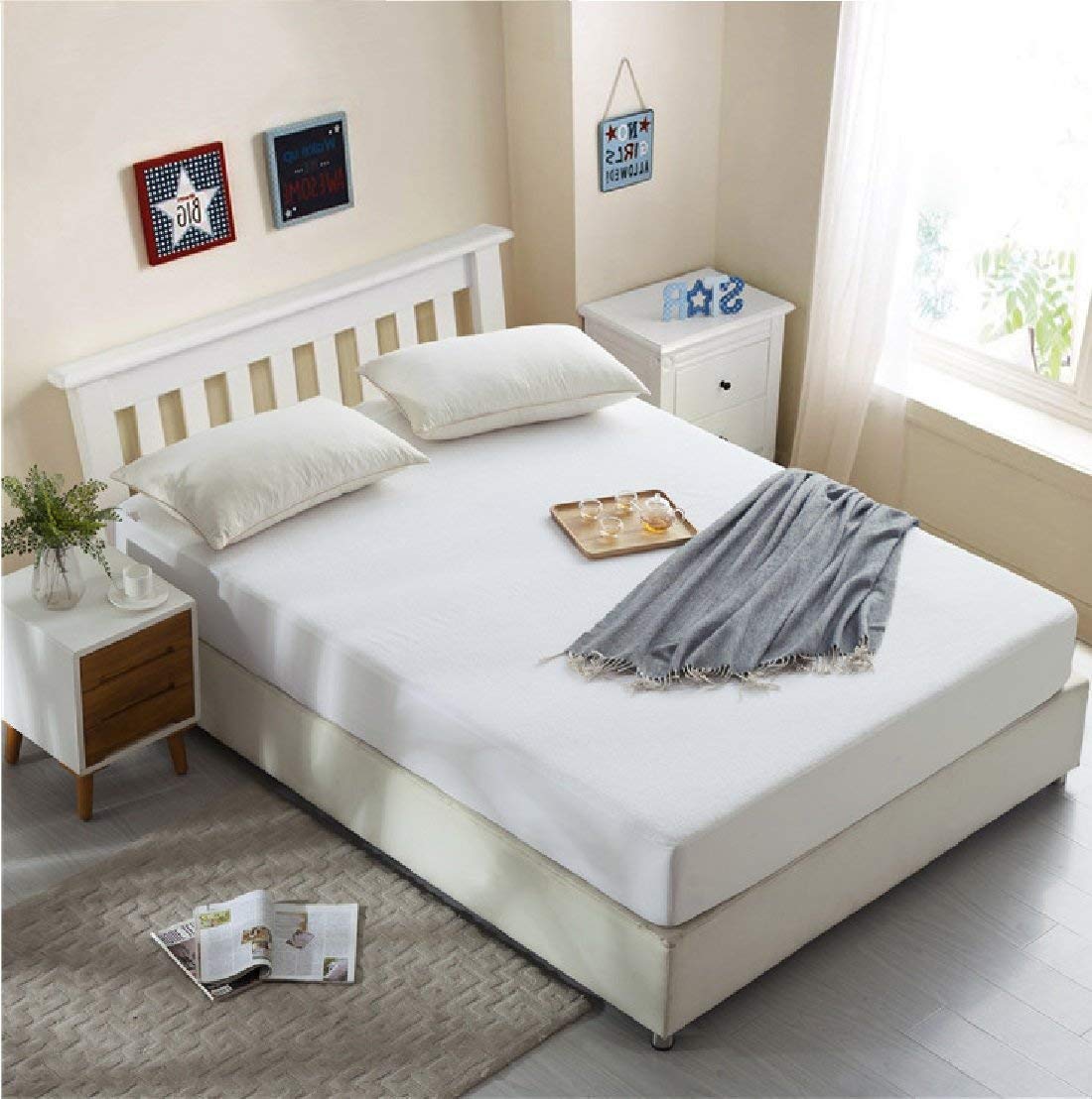 100% Waterproof Terry Cotton Fitted Mattress Protector for King Size Bed (78 x 72 Inch, White) Kafalo