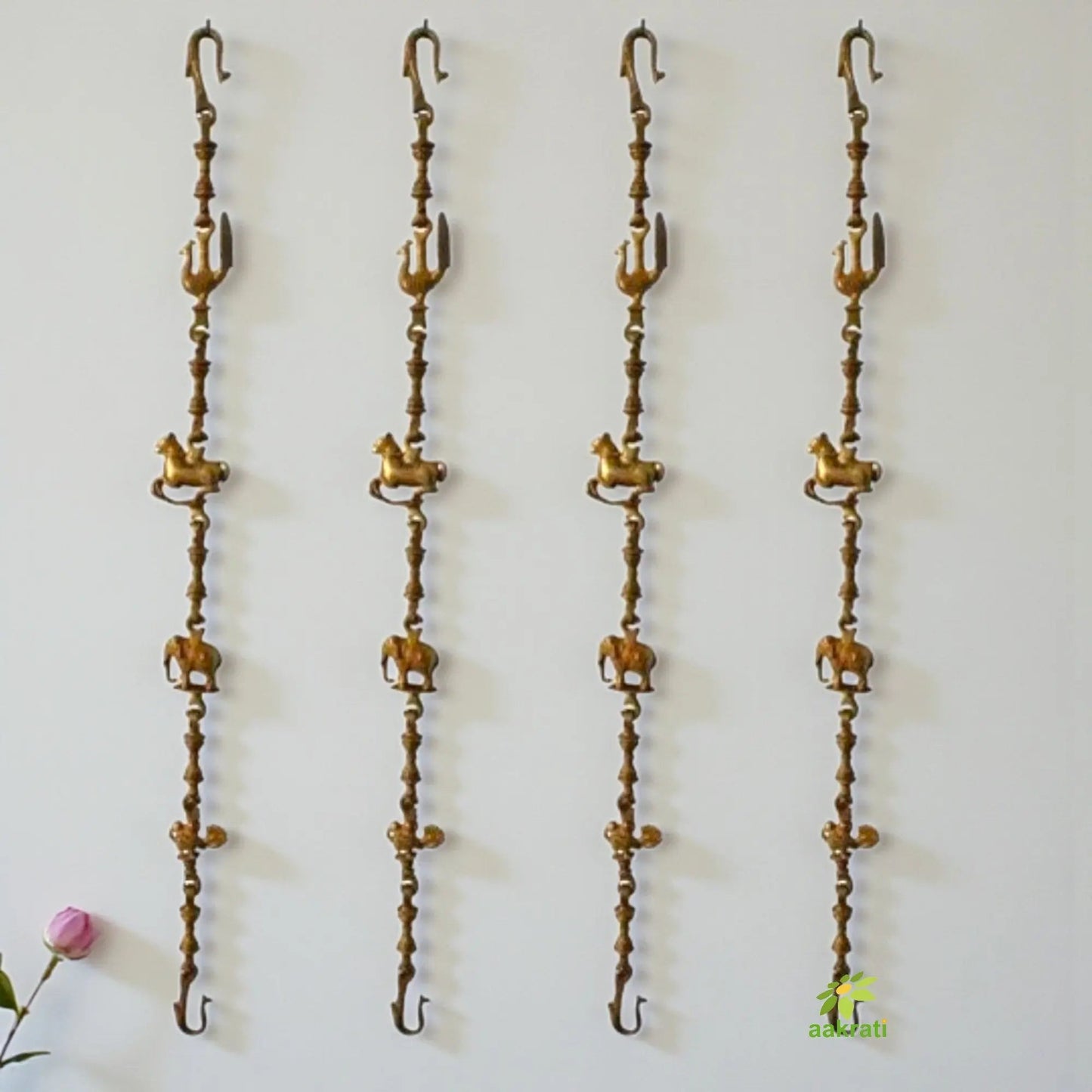 Brass Animal Engraved Jhula Chain |  A Fusion of Art and Tradition | Handmade Brass Animal Engraved Swing Jhula Chain ( Yellow, 90 inch)