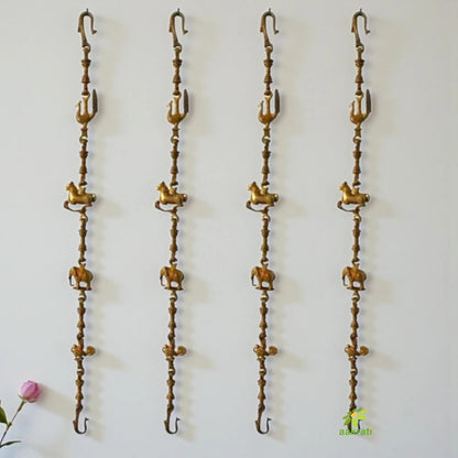 Brass Animal Engraved Jhula Chain |  A Fusion of Art and Tradition | Handmade Brass Animal Engraved Swing Jhula Chain ( Yellow, 90 inch)