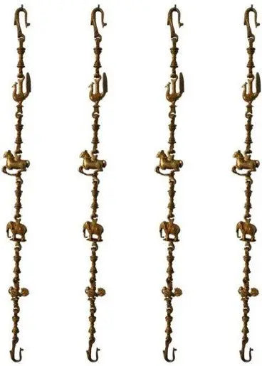 Brass Animal Engraved Jhula Chain |  A Fusion of Art and Tradition | Handmade Brass Animal Engraved Swing Jhula Chain ( Yellow, 90 inch)
