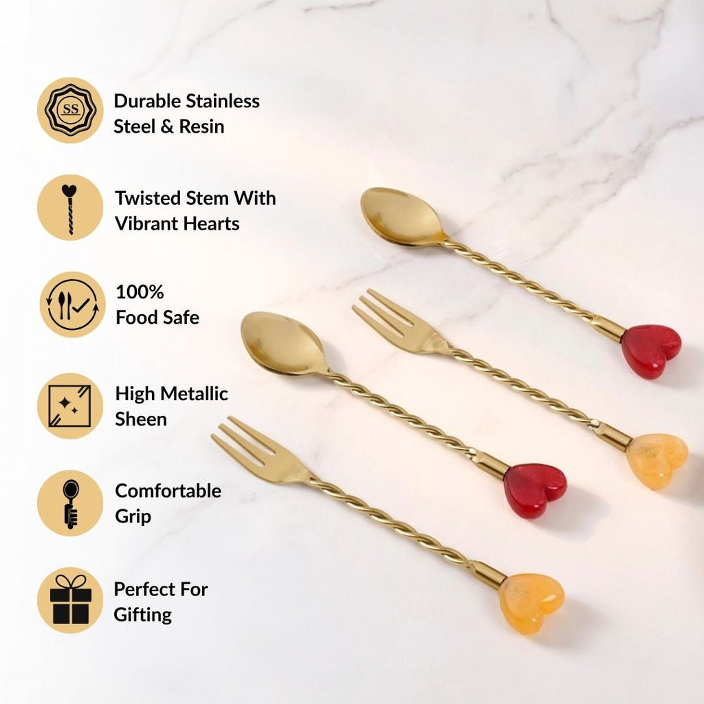 Heartstring Tea Spoon And Fruit Fork Set Of 4 Nestasia