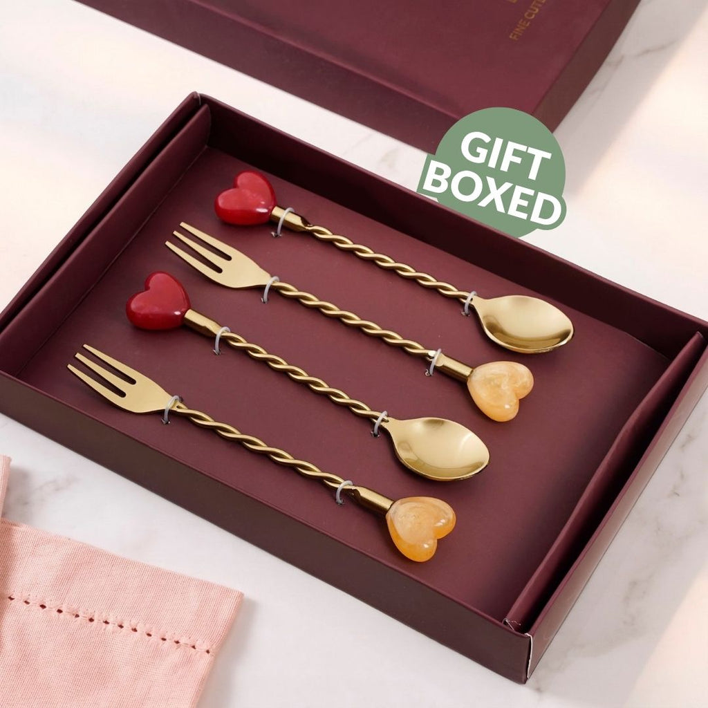 Heartstring Tea Spoon And Fruit Fork Set Of 4 Nestasia