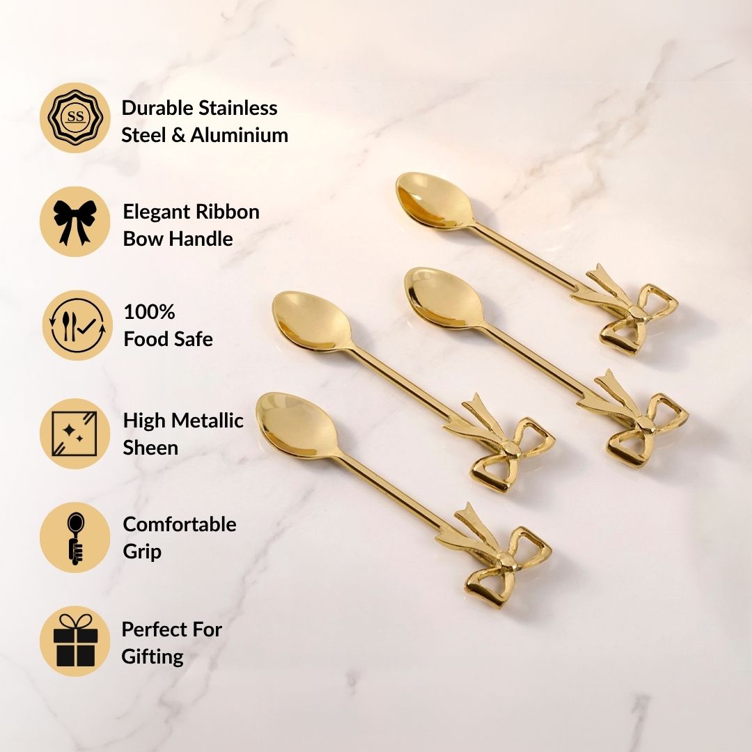 Ribbon Charm Stainless Steel Tea Spoon Set Of 4 Nestasia