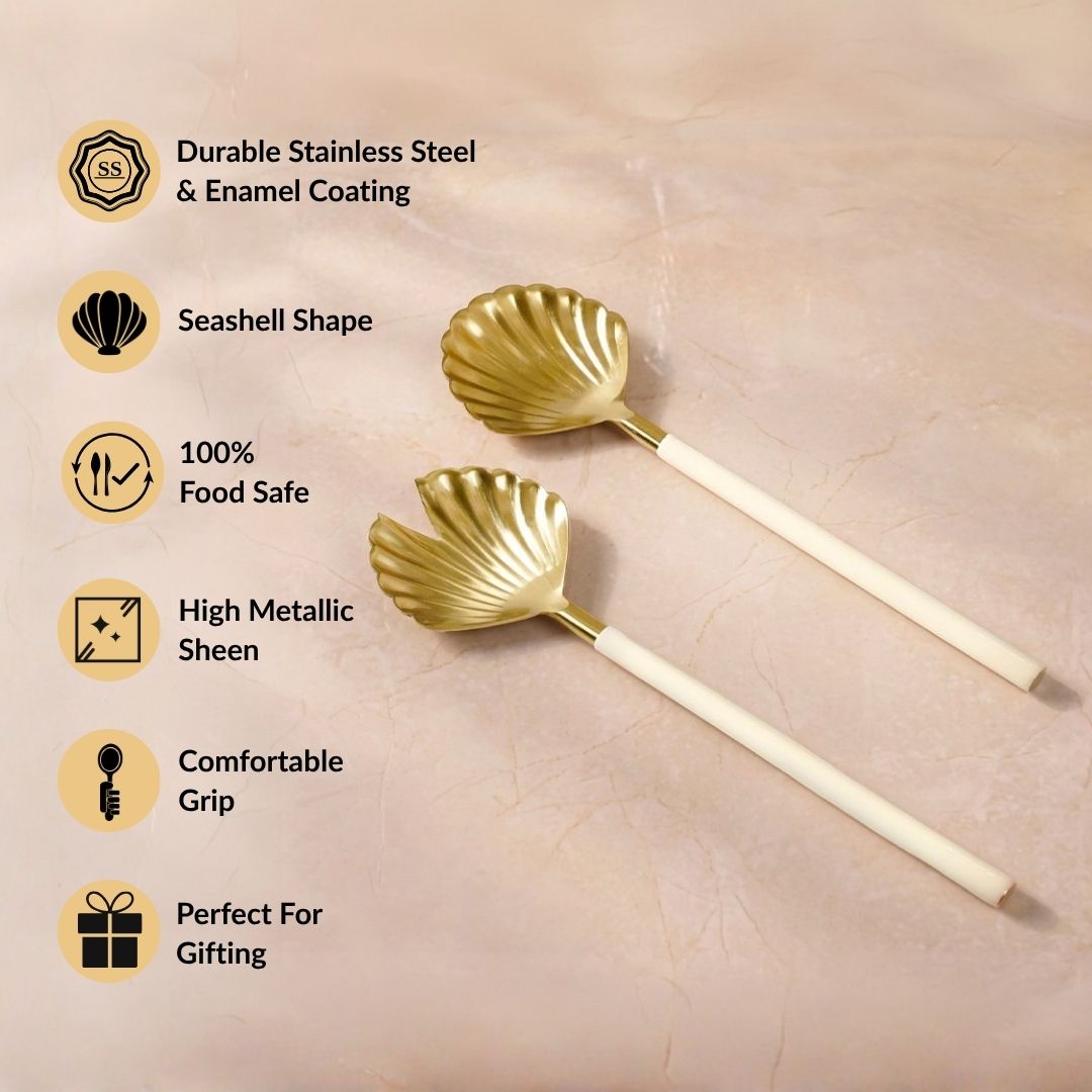 Scallop Shell Gold Serving Spoon Set Of 2 Nestasia