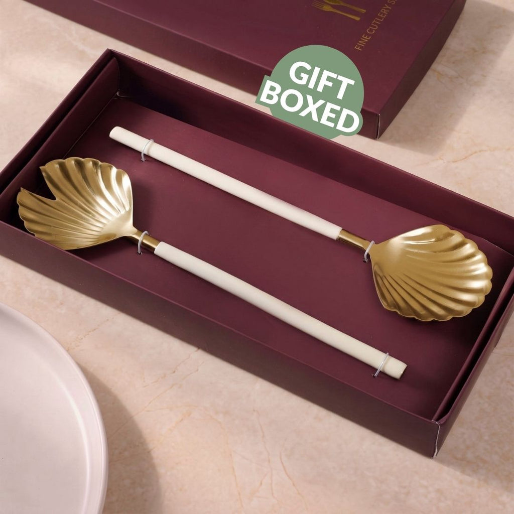 Scallop Shell Gold Serving Spoon Set Of 2 Nestasia