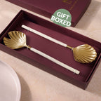Scallop Shell Gold Serving Spoon Set Of 2 Nestasia
