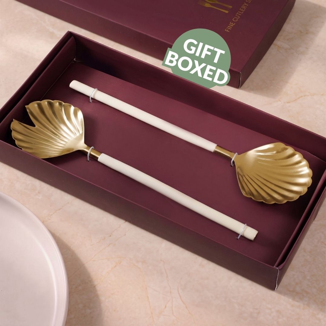Scallop Shell Gold Serving Spoon Set Of 2 Nestasia