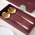 Mother Of Pearl Minimal Matte Gold Serving Set Of 2 Nestasia