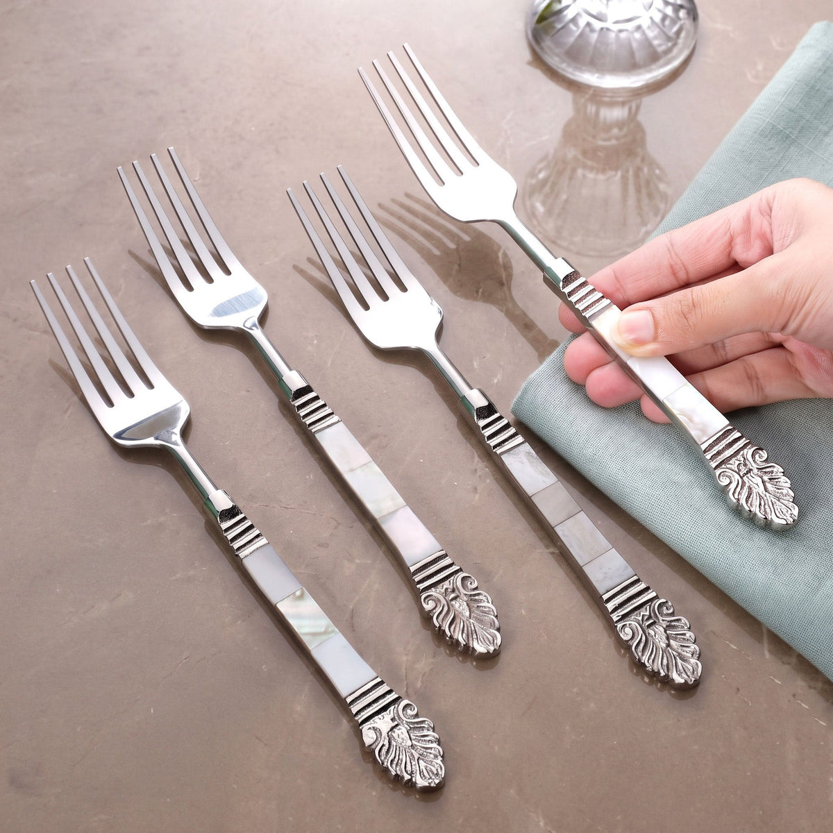 Baroque Mother Of Pearl Dinner Fork Set Of 4 Nestasia