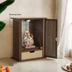 Blessed Pooja Mandir For Home Office With LED Light 36x19x44cm Brown Nestasia