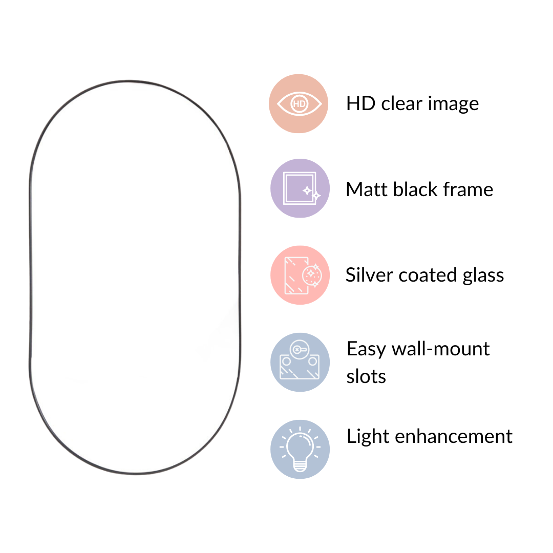 Wall Hanging Oval Mirror Black Large Nestasia