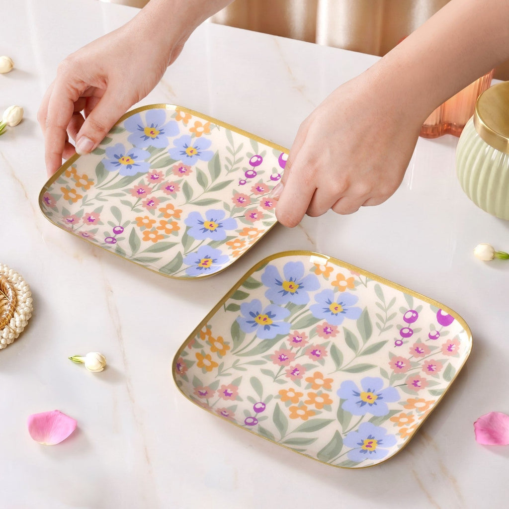 Peony Petals Snack Plates Set Of 2 In Gift Box Nestasia