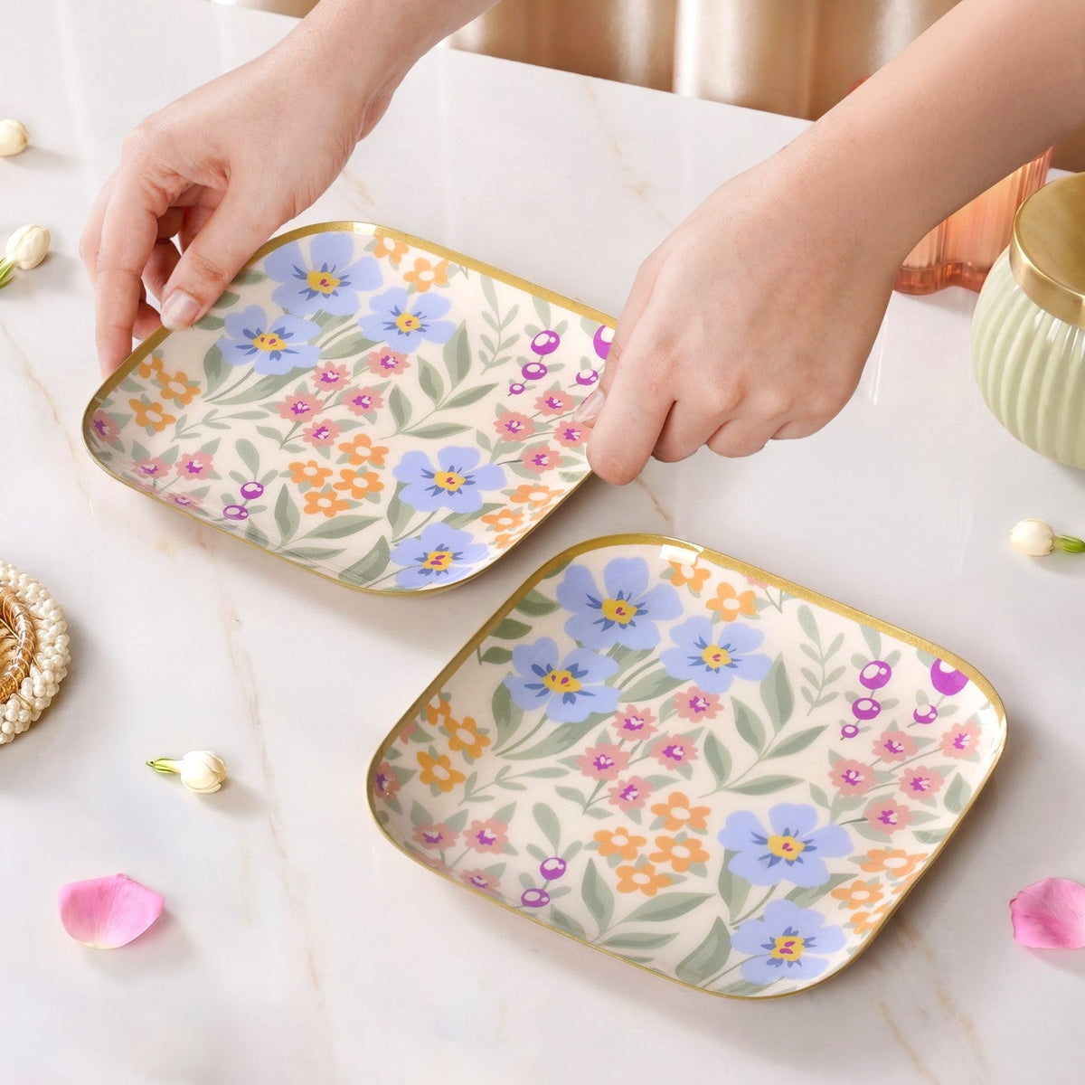 Peony Petals Snack Plates Set Of 2 In Gift Box Nestasia