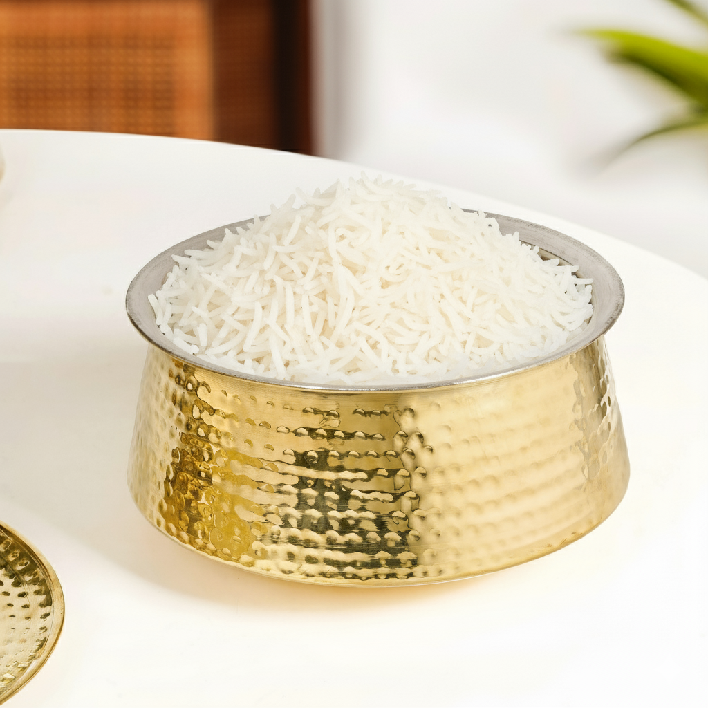 Hammered Pure Brass Biriyani Handi Lagan With Lid 4000ml Nestasia