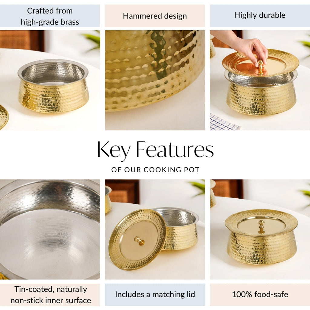 Hammered Pure Brass Biriyani Handi Lagan With Lid 4000ml Nestasia