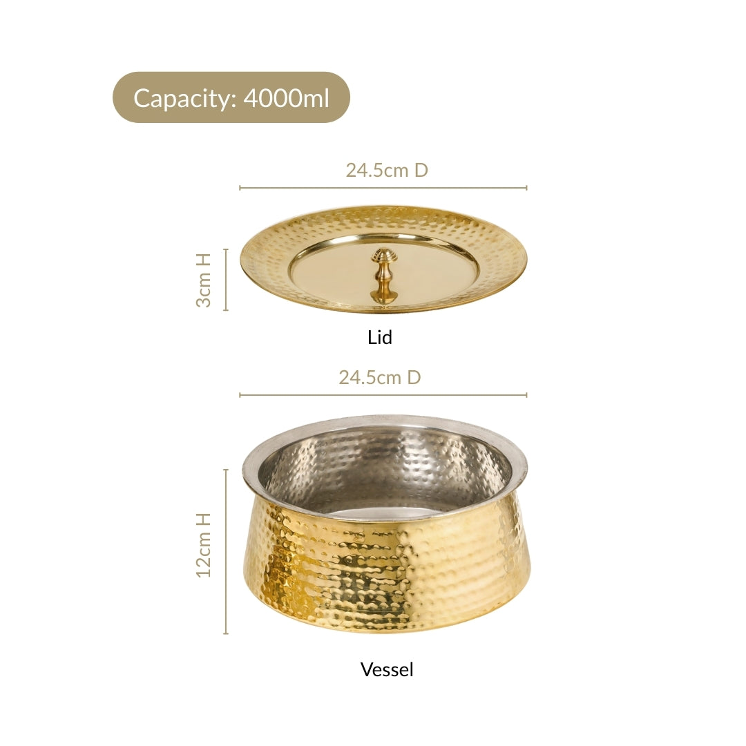Hammered Pure Brass Biriyani Handi Lagan With Lid 4000ml Nestasia