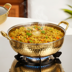 Hammered Pure Brass Kadhai With Glass Lid 4000ml Nestasia