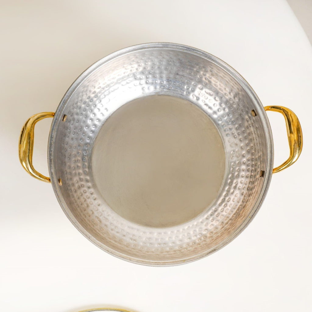 Hammered Pure Brass Kadhai With Glass Lid 4000ml Nestasia