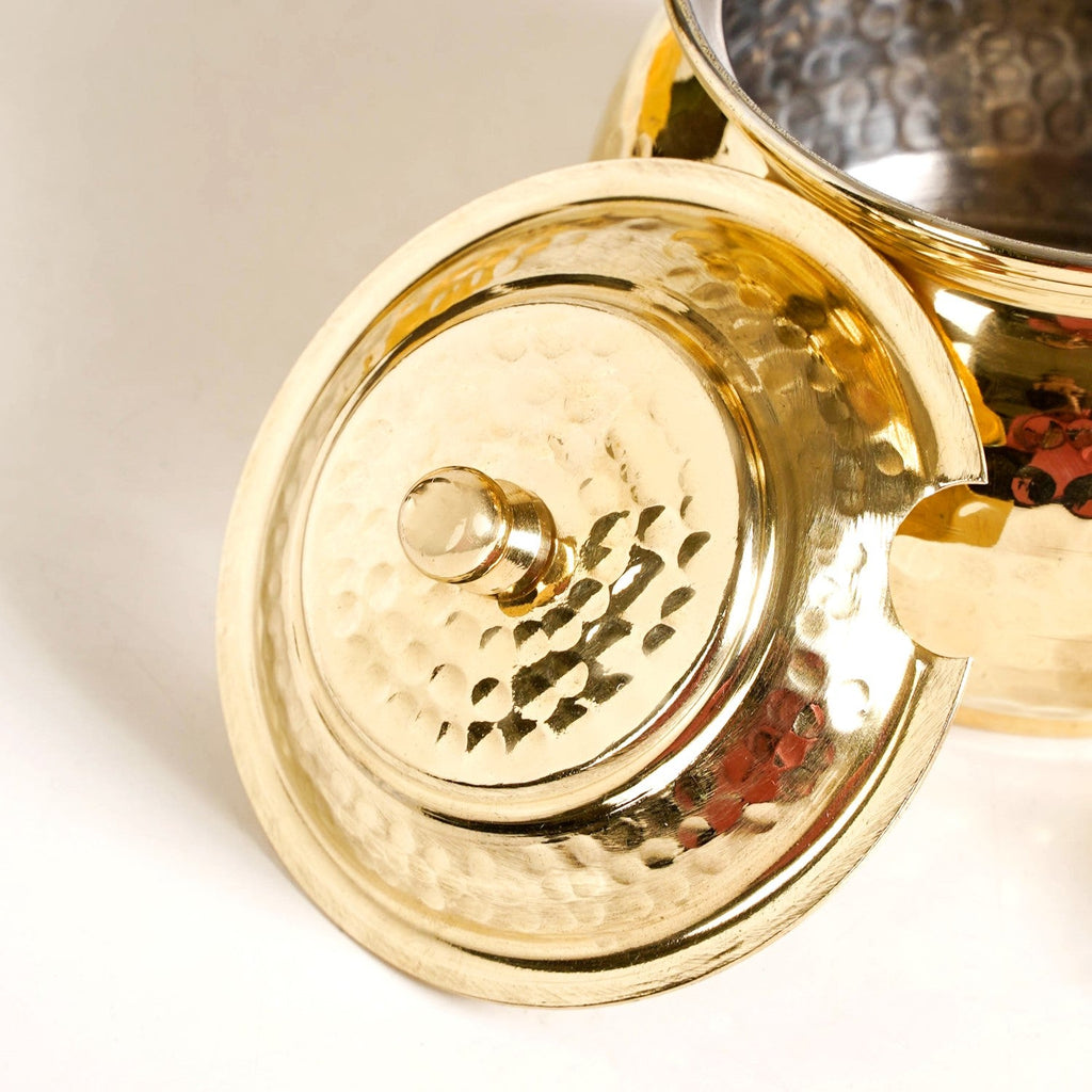 Hammered Pure Brass Ghee Pot With Spoon 400ml Nestasia
