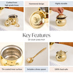 Hammered Pure Brass Ghee Pot With Spoon 400ml Nestasia