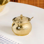 Hammered Pure Brass Ghee Pot With Spoon 400ml Nestasia