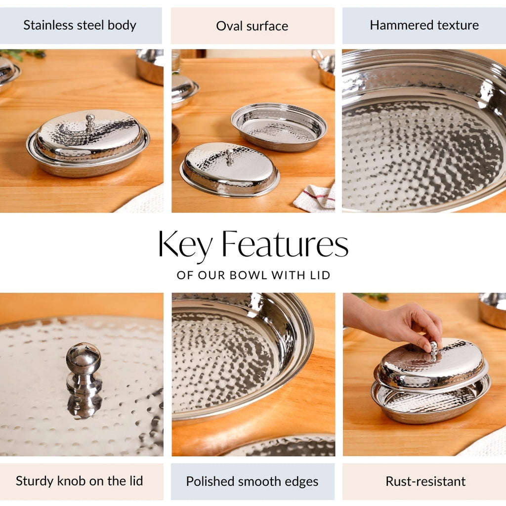 Hammered Stainless Steel Curry Dish Serveware 500ml Nestasia