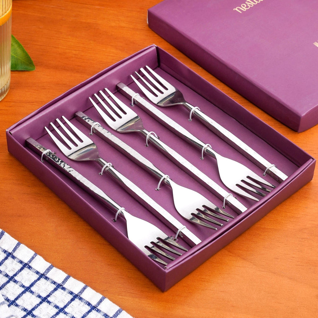 Hammered Stainless Steel Fork Set Of 6 Nestasia